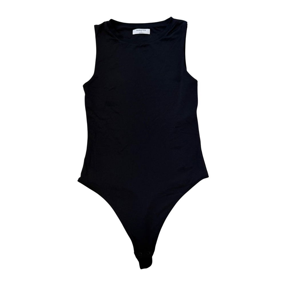 Babaton Black Sleeveless High Neck Thong Bodysuit Size S Snap Closure Basics
